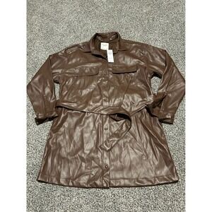 B13 Abercrombie Fitch Faux Leather Belted‎ Shirt Jacket Dress Brown Womens LT